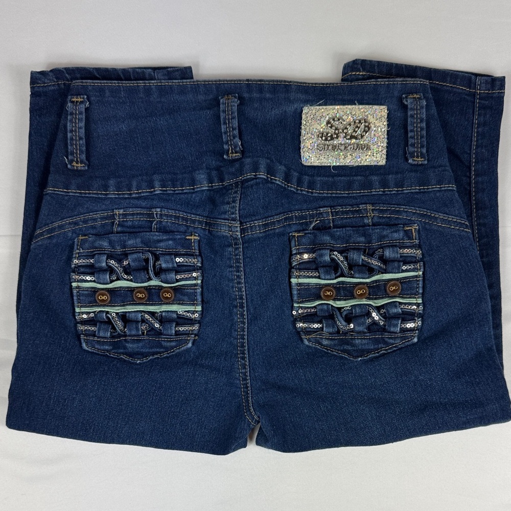 Silver Diva Dark Blue Cropped Knee Length Denim Jeans